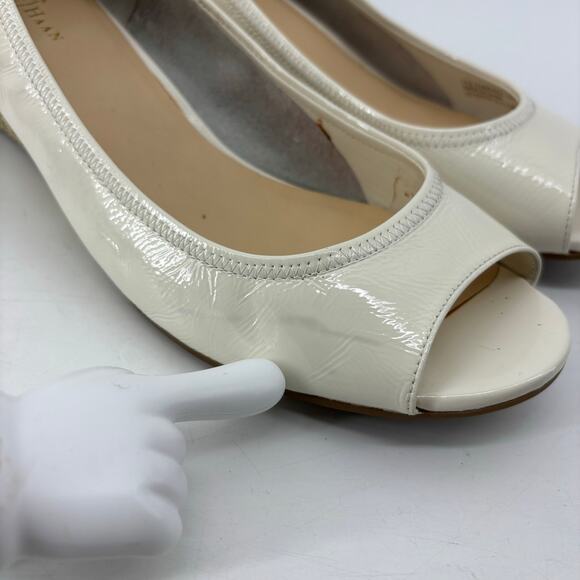 Cole Haan Air Tali Peep Toe Wedge Ivory Patent Leather Espadrille Sole - Picture 10 of 15